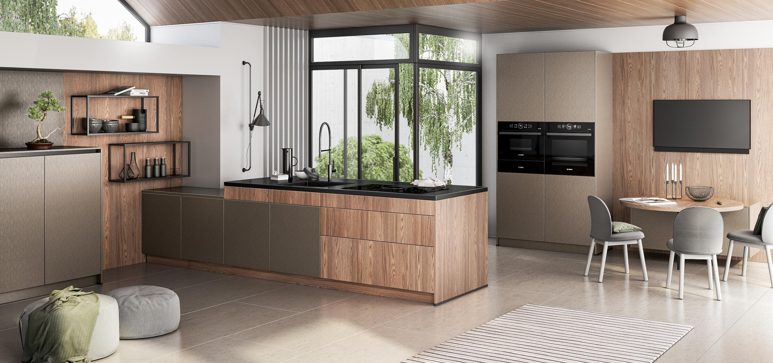 Artego Küche grifflos Eiche Italia Inox Bronze Brushed