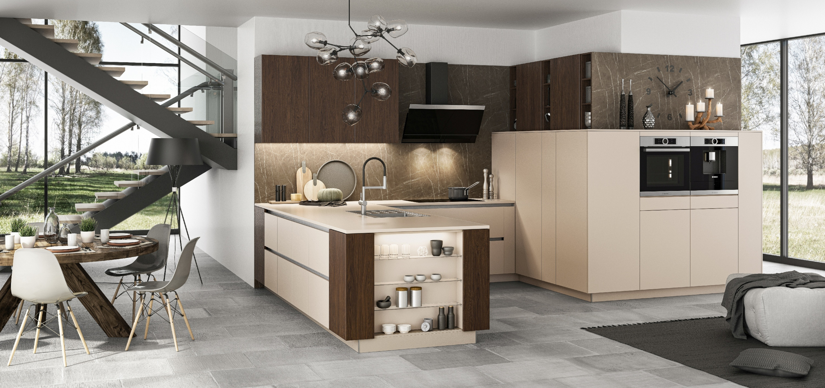 Artego Küche grifflos Kaschmir Casella Dark Oak