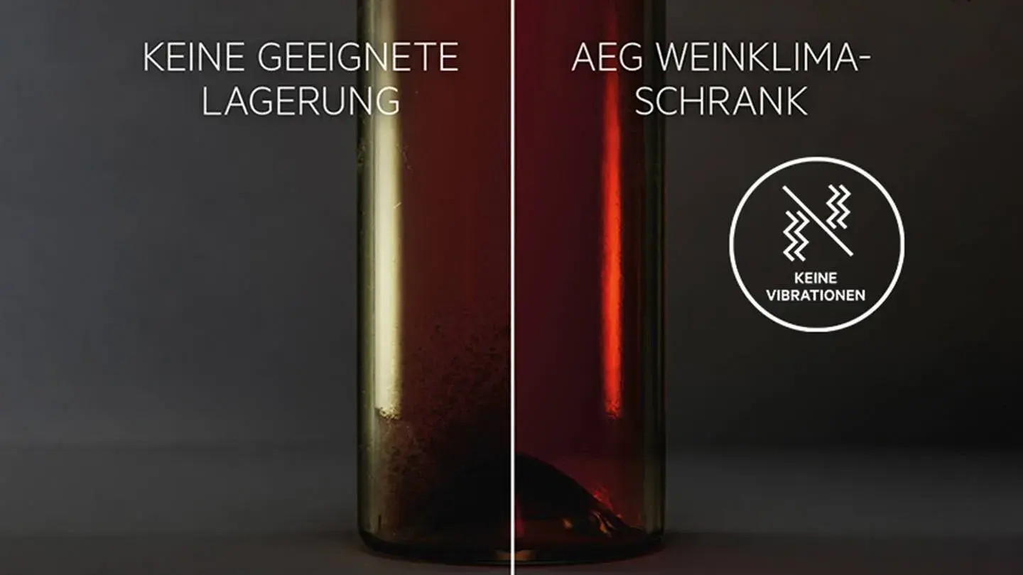 Weinflasche, an der gezeigt wird, wie Weinflaschen ohne Vibrationen gelagert werden sollten. 
